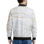 White Gold Scratch Marble Print Men's Bomber Jacket