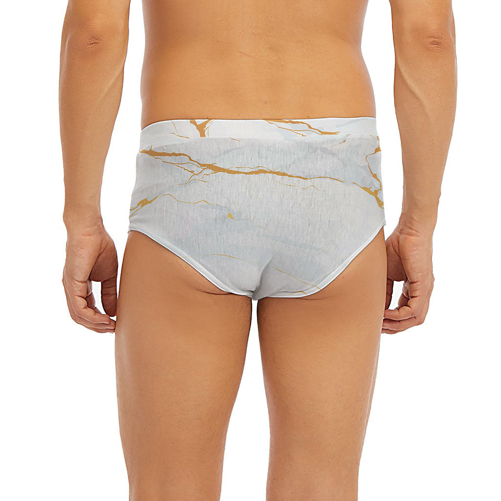 White Gold Scratch Marble Print Men's Briefs