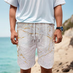 White Gold Scratch Marble Print Men's Cargo Shorts