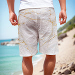 White Gold Scratch Marble Print Men's Cargo Shorts