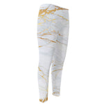 White Gold Scratch Marble Print Men's Compression Pants