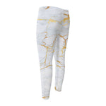 White Gold Scratch Marble Print Men's Compression Pants