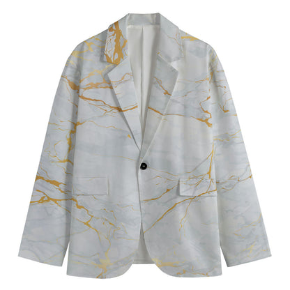 White Gold Scratch Marble Print Men's Cotton Blazer