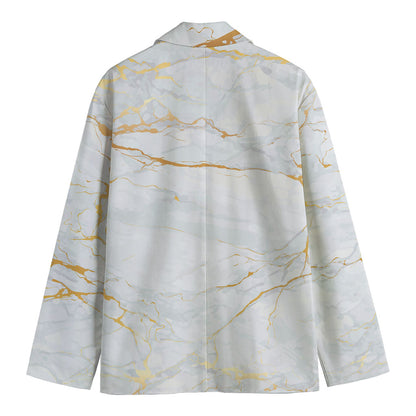 White Gold Scratch Marble Print Men's Cotton Blazer