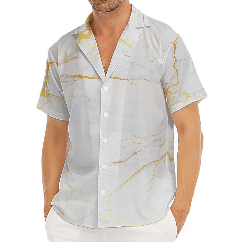 White Gold Scratch Marble Print Men's Deep V-Neck Shirt