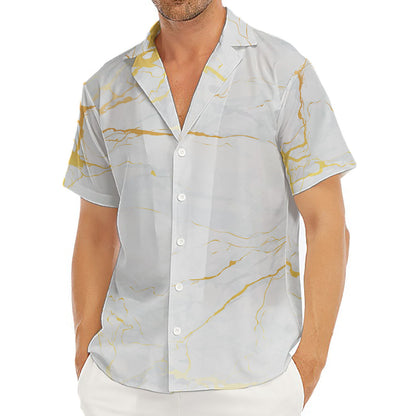 White Gold Scratch Marble Print Men's Deep V-Neck Shirt
