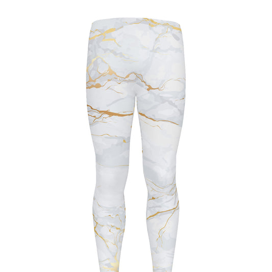 White Gold Scratch Marble Print Men's leggings