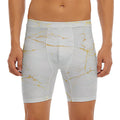 White Gold Scratch Marble Print Men's Long Boxer Briefs