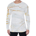 White Gold Scratch Marble Print Men's Long Sleeve T-Shirt