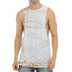 White Gold Scratch Marble Print Men's Muscle Tank Top