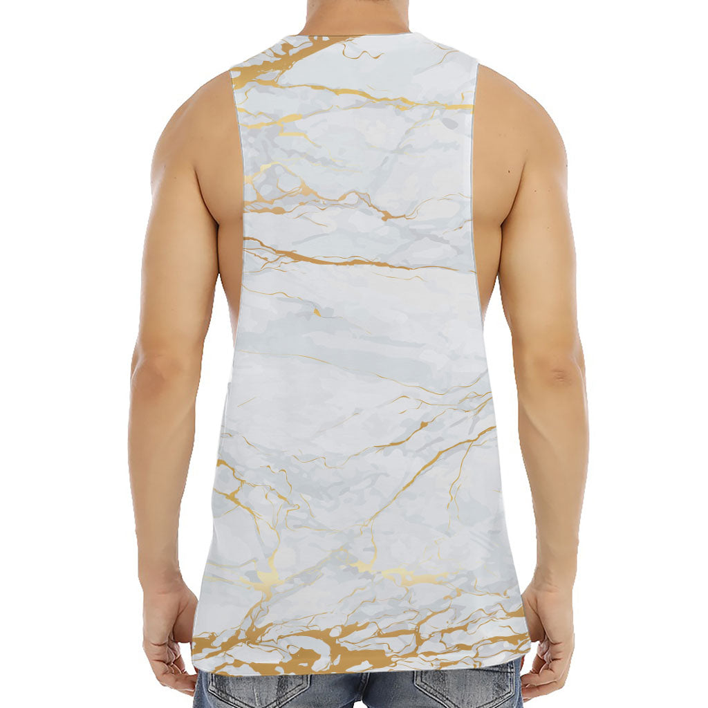 White Gold Scratch Marble Print Men's Muscle Tank Top