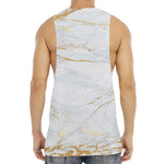 White Gold Scratch Marble Print Men's Muscle Tank Top