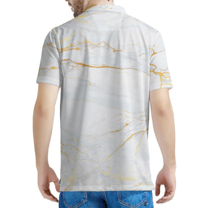 White Gold Scratch Marble Print Men's Polo Shirt