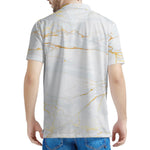 White Gold Scratch Marble Print Men's Polo Shirt