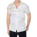 White Gold Scratch Marble Print Men's Shirt