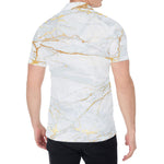White Gold Scratch Marble Print Men's Shirt