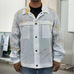 White Gold Scratch Marble Print Men's Shirt Jacket