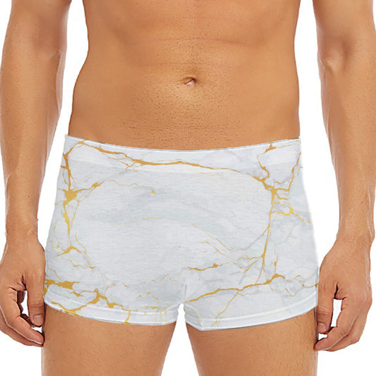White Gold Scratch Marble Print Men's Short Boxer Briefs