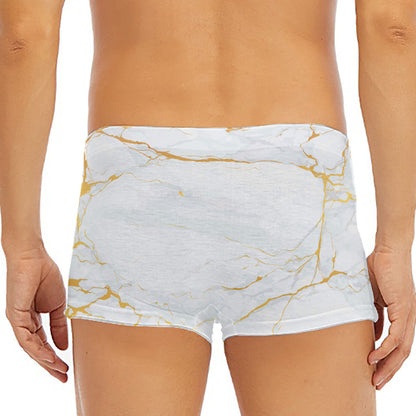 White Gold Scratch Marble Print Men's Short Boxer Briefs