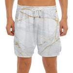 White Gold Scratch Marble Print Men's Split Running Shorts