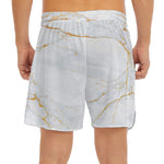 White Gold Scratch Marble Print Men's Split Running Shorts