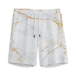 White Gold Scratch Marble Print Men's Sports Shorts