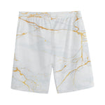White Gold Scratch Marble Print Men's Sports Shorts