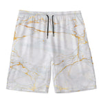 White Gold Scratch Marble Print Men's Swim Trunks