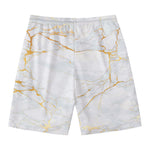 White Gold Scratch Marble Print Men's Swim Trunks