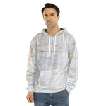 White Gold Scratch Marble Print Men's Velvet Pullover Hoodie