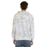 White Gold Scratch Marble Print Men's Velvet Pullover Hoodie