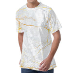 White Gold Scratch Marble Print Men's Velvet T-Shirt
