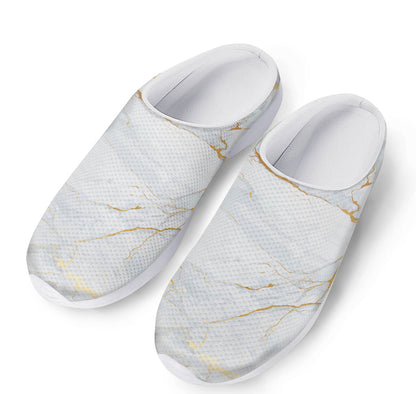 White Gold Scratch Marble Print Mesh Casual Shoes