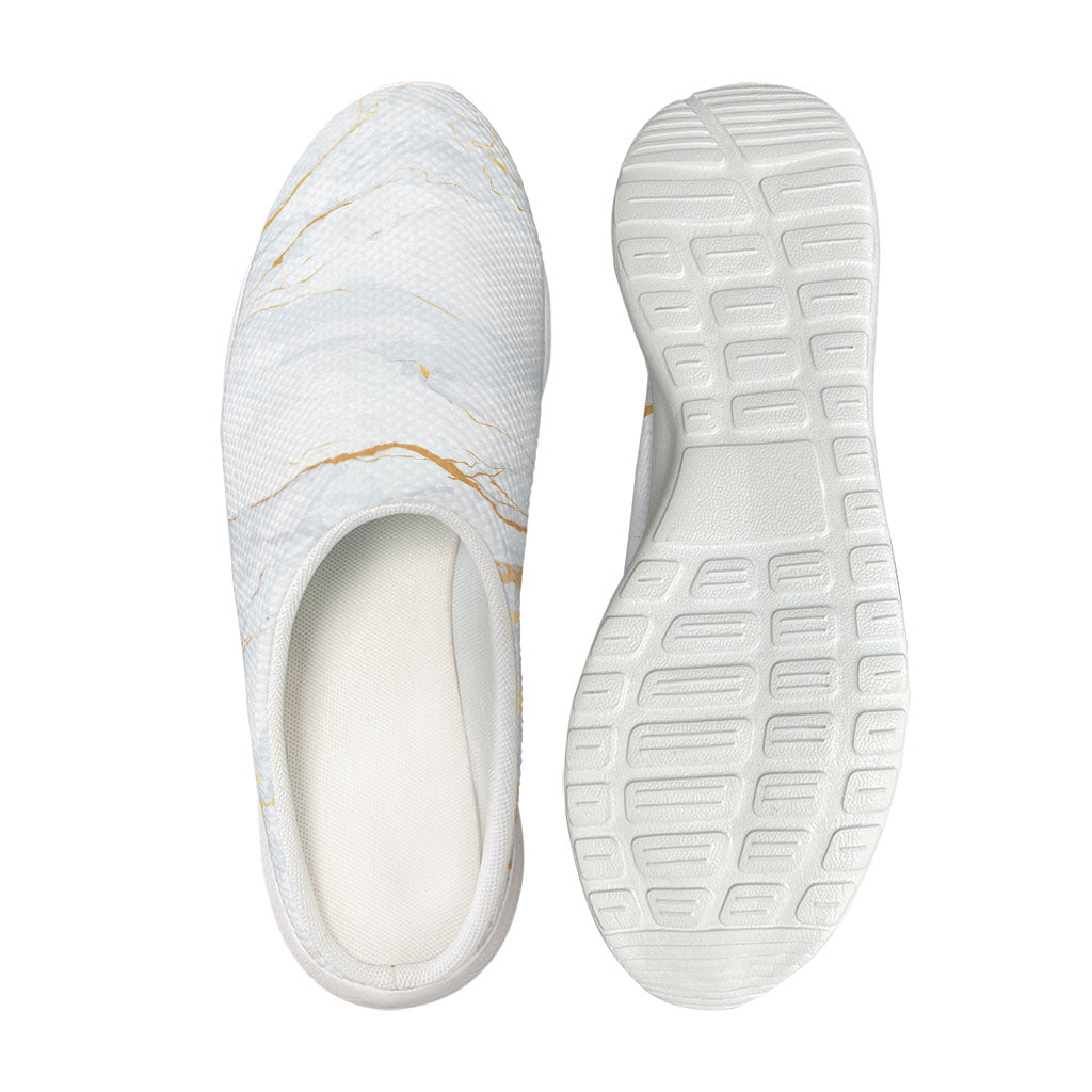 White Gold Scratch Marble Print Mesh Casual Shoes