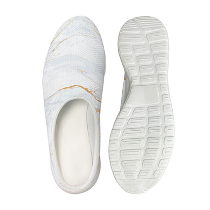 White Gold Scratch Marble Print Mesh Casual Shoes