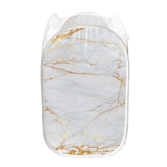 White Gold Scratch Marble Print Mesh Laundry Hamper