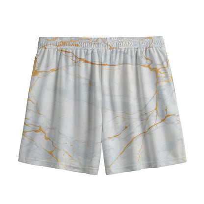 White Gold Scratch Marble Print Mesh Shorts