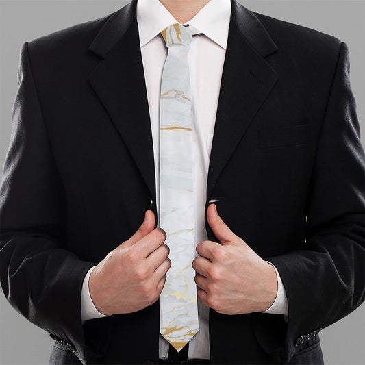 White Gold Scratch Marble Print Necktie
