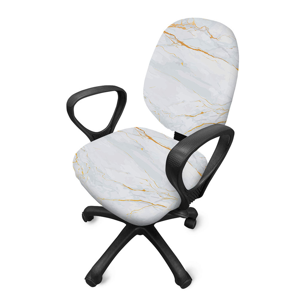 White Gold Scratch Marble Print Office Chair Cover