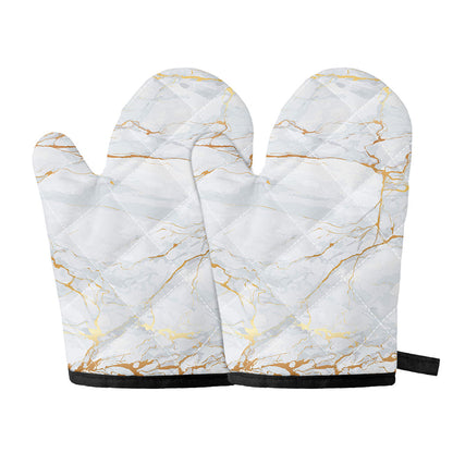 White Gold Scratch Marble Print Oven Mitts