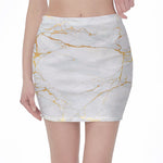White Gold Scratch Marble Print Pencil Mini Skirt