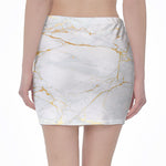 White Gold Scratch Marble Print Pencil Mini Skirt