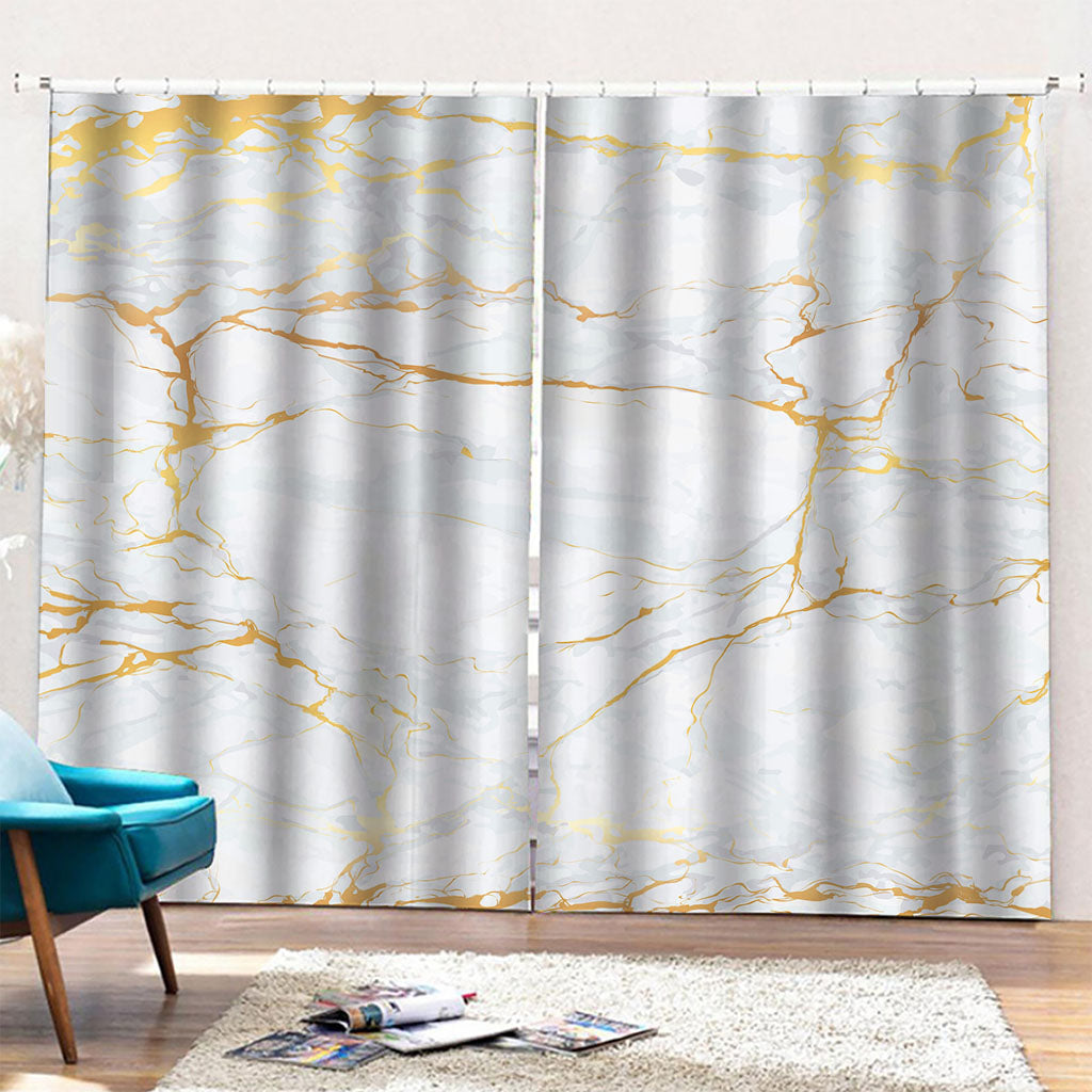 White Gold Scratch Marble Print Pencil Pleat Curtains