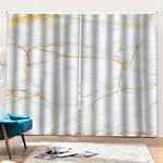 White Gold Scratch Marble Print Pencil Pleat Curtains