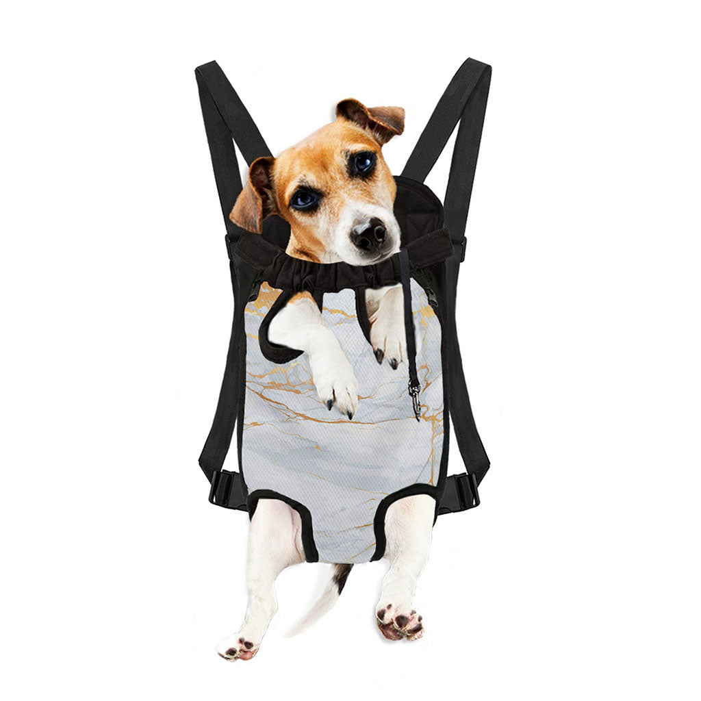 White Gold Scratch Marble Print Pet Carrier Backpack