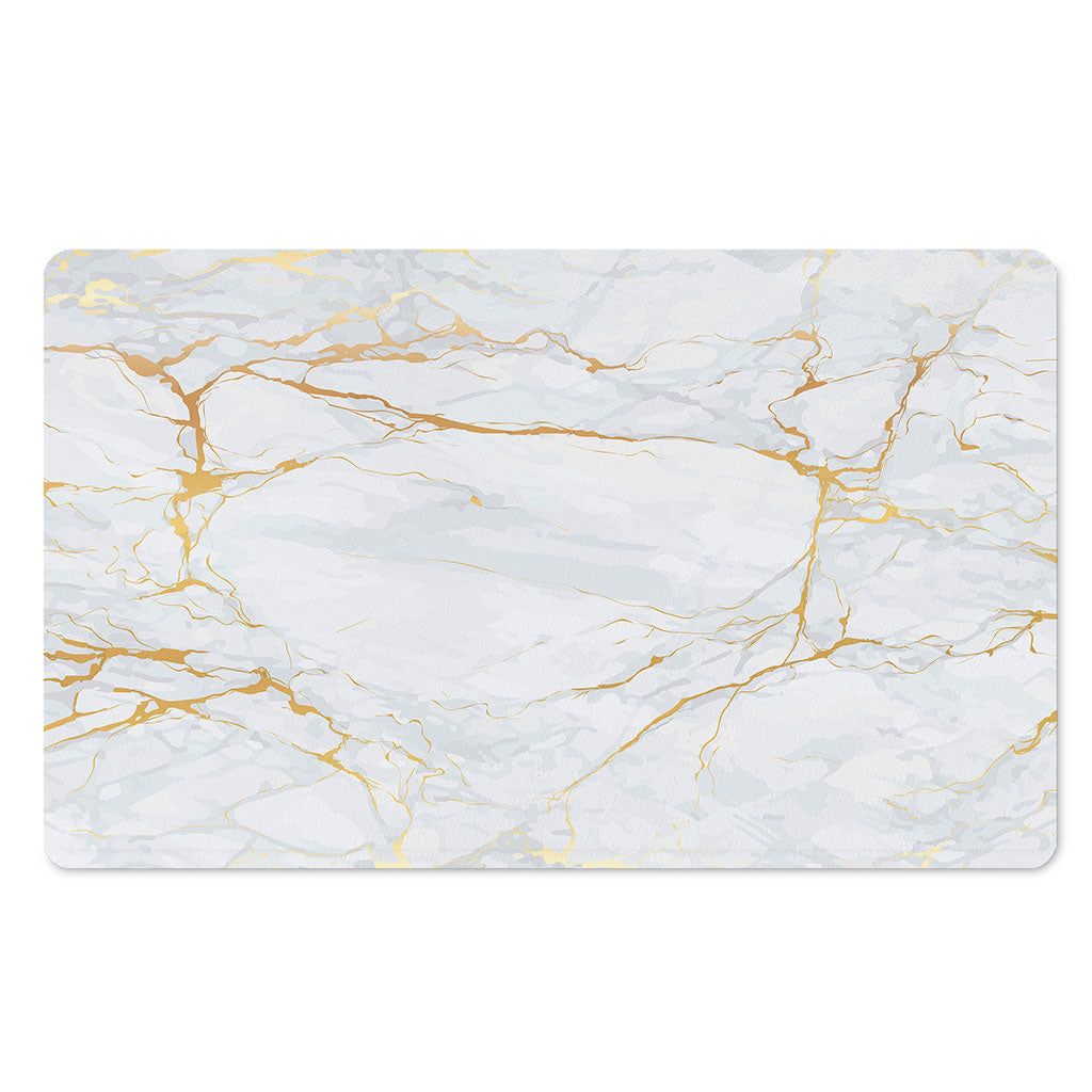 White Gold Scratch Marble Print Polyester Doormat