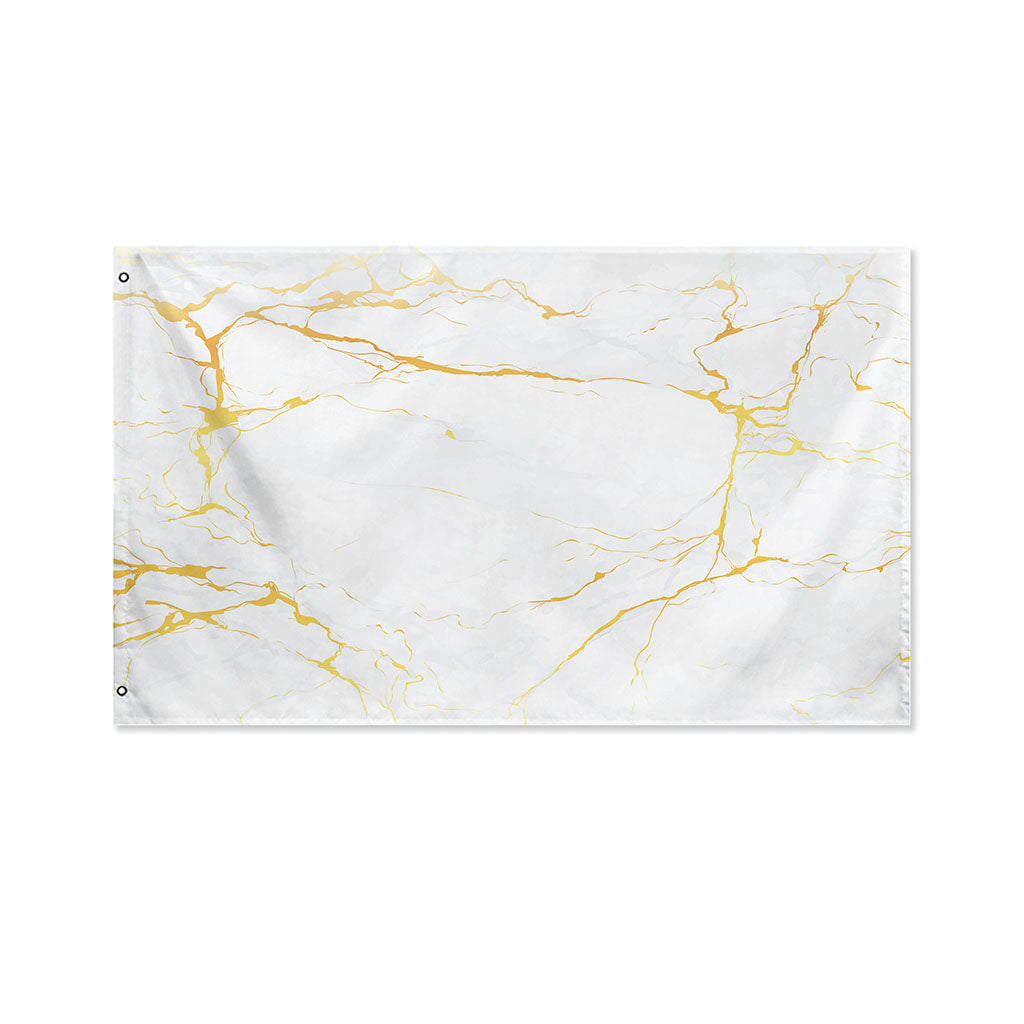 White Gold Scratch Marble Print Polyester Flag