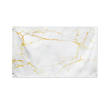 White Gold Scratch Marble Print Polyester Flag