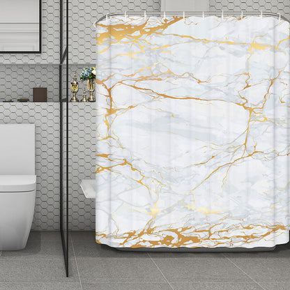 White Gold Scratch Marble Print Polyester Shower Curtain