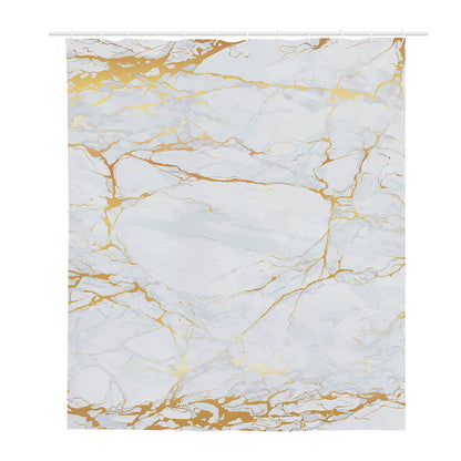 White Gold Scratch Marble Print Polyester Shower Curtain